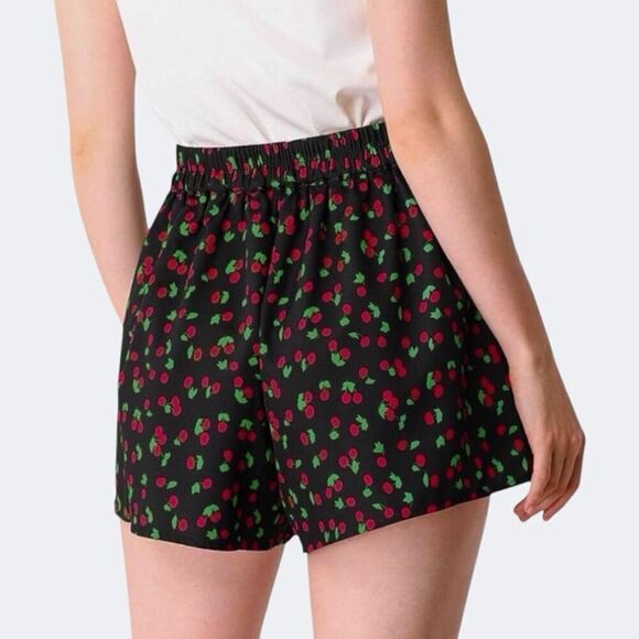 Allegra K Navy Blue Cherries Tie Shorts Sz M - Picture 4 of 9